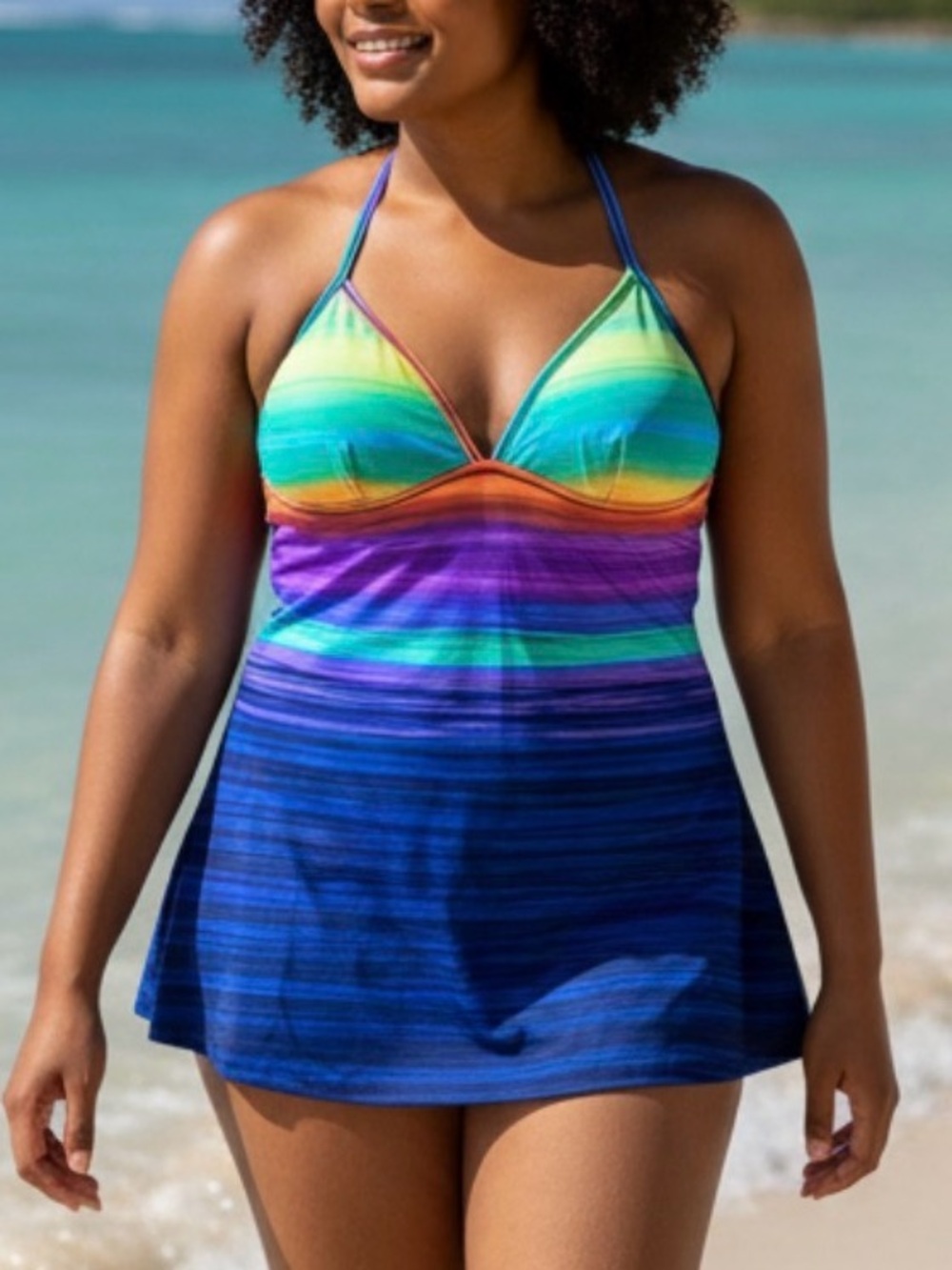 Women’s Islander size 18 Rainbow Stripe Tankini Swim Dress
